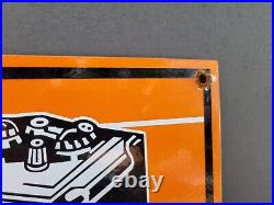 Vintage 1948 Delco Battery Porcelain Sign Auto Parts Gas Oil Veribrite Car Shop