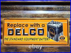 Vintage 1949 Delco Porcelain Sign Battery Auto Parts Gas Oil Veribrite Car Truck