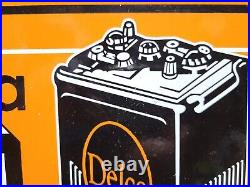 Vintage 1949 Delco Porcelain Sign Battery Auto Parts Gas Oil Veribrite Car Truck