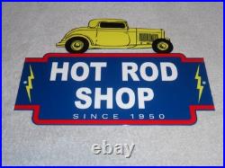 Vintage 1950 Hot Rod Shop Auto Parts Lightning 12 Metal Car Gasoline & Oil Sign
