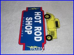 Vintage 1950 Hot Rod Shop Auto Parts Lightning 12 Metal Car Gasoline & Oil Sign