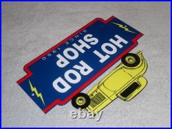 Vintage 1950 Hot Rod Shop Auto Parts Lightning 12 Metal Car Gasoline & Oil Sign