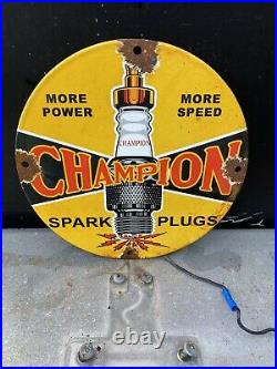 Vintage 1957 Champion Spark Plug Porcelain Auto Service Car Parts Gas Oil Sign