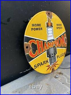 Vintage 1957 Champion Spark Plug Porcelain Auto Service Car Parts Gas Oil Sign