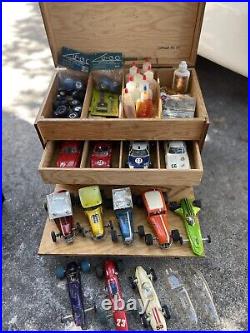 Vintage 1960's Hoffman Slot Car Box & Race Cars Lot Custom Super Mod Outlaws