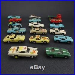 Vintage 1960s HO Slot Car Lot of 17 with Case and Parts Mostly 60's some 70's