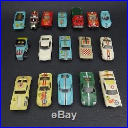 Vintage 1960s HO Slot Car Lot of 17 with Case and Parts Mostly 60's some 70's