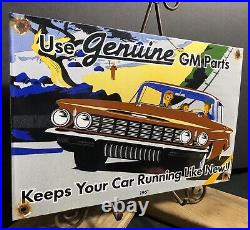 Vintage 1961 Dated Genuine Gm Parts Porcelain Dealership Sign Chevy Car Truck