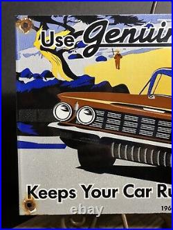 Vintage 1961 Dated Genuine Gm Parts Porcelain Dealership Sign Chevy Car Truck