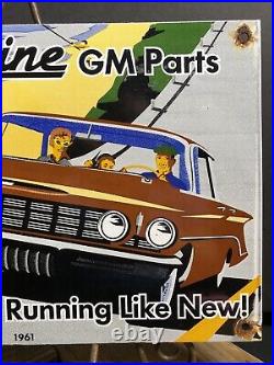 Vintage 1961 Dated Genuine Gm Parts Porcelain Dealership Sign Chevy Car Truck