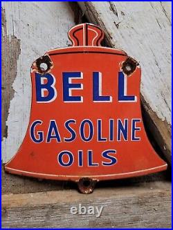 Vintage Bell Porcelain Sign Gasoline Oil Gas Pump Plate Service Car Parts Garage