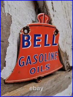 Vintage Bell Porcelain Sign Gasoline Oil Gas Pump Plate Service Car Parts Garage