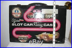 Vintage Carrying Case With 3 Vintage 1/24° Slot Cars & Parts