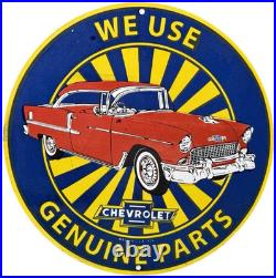 Vintage Chevrolet Porcelain Sign We Use Genuine Parts Chevy Bowtie Car Dealer