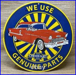 Vintage Chevrolet Porcelain Sign We Use Genuine Parts Chevy Bowtie Car Dealer