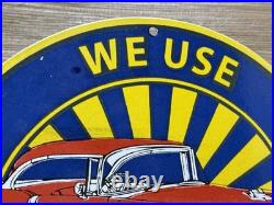 Vintage Chevrolet Porcelain Sign We Use Genuine Parts Chevy Bowtie Car Dealer