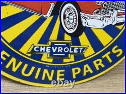 Vintage Chevrolet Porcelain Sign We Use Genuine Parts Chevy Bowtie Car Dealer