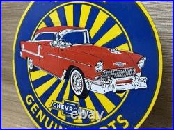 Vintage Chevrolet Porcelain Sign We Use Genuine Parts Chevy Bowtie Car Dealer