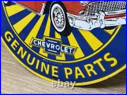 Vintage Chevrolet Porcelain Sign We Use Genuine Parts Chevy Bowtie Car Dealer