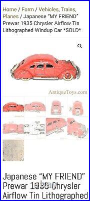 Vintage Chrysler Airflow Toy Car Prewar 1935'my Friends' Wind Up Japan Parts