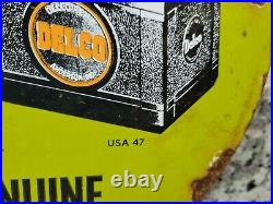 Vintage Delco Porcelain Sign Auto Parts Store Gas Oil Sales Car Battery Garage