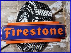 Vintage Firestone Porcelain Sign 36 Old 1955 Automobile Tires Car Truck Parts