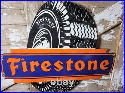 Vintage Firestone Porcelain Sign 36 Old 1955 Automobile Tires Car Truck Parts