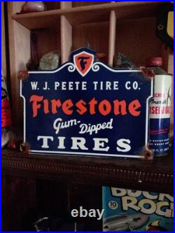Vintage Firestone Porcelain Sign Old Gum Dipped Rubber Tires Car Auto Parts Shop
