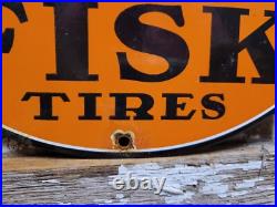 Vintage Fisk Tire Porcelain Sign Old Gas Car Truck Parts Garage Wheel Repair
