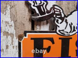 Vintage Fisk Tire Porcelain Sign Old Gas Car Truck Parts Garage Wheel Repair