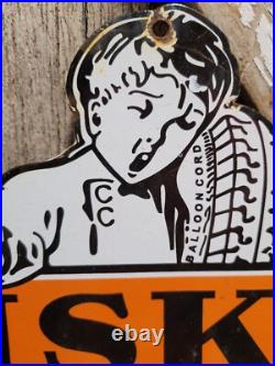 Vintage Fisk Tire Porcelain Sign Old Gas Car Truck Parts Garage Wheel Repair