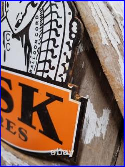 Vintage Fisk Tire Porcelain Sign Old Gas Car Truck Parts Garage Wheel Repair