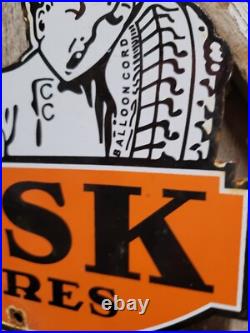 Vintage Fisk Tire Porcelain Sign Old Gas Car Truck Parts Garage Wheel Repair
