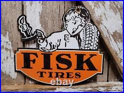 Vintage Fisk Tire Sign Old Porcelain Sign Car Truck Parts Garage Tires Repair