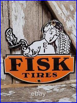 Vintage Fisk Tire Sign Old Porcelain Sign Car Truck Parts Garage Tires Repair