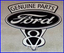 Vintage Ford Genuine Parts V8 12 Metal Car Truck Gasoline & Oil Dealership Sign Vintage Ford Genuine Parts V8 12 Metal Car Truck Gasoline & Oil Dealership Sign