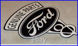 Vintage Ford Genuine Parts V8 12 Metal Car Truck Gasoline & Oil Dealership Sign