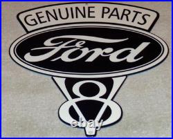 Vintage Ford Genuine Parts V8 12 Metal Car Truck Gasoline & Oil Dealership Sign