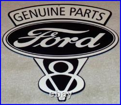 Vintage Ford Genuine Parts V8 12 Metal Car Truck Gasoline & Oil Dealership Sign