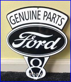 Vintage Ford Genuine Parts V8 12 Metal Car Truck Gasoline & Oil Dealership Sign