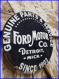 Vintage Ford Motor Co Porcelain Sign Detroit Car Gas Sales Service Auto Parts