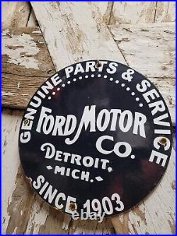 Vintage Ford Motor Co Porcelain Sign Detroit Car Gas Sales Service Auto Parts