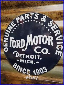 Vintage Ford Motor Co Porcelain Sign Detroit Car Gas Sales Service Auto Parts