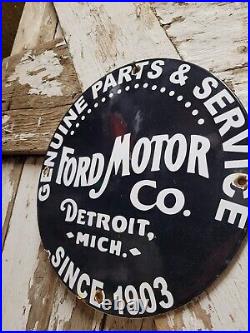 Vintage Ford Motor Co Porcelain Sign Detroit Car Gas Sales Service Auto Parts