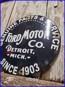 Vintage Ford Motor Co Porcelain Sign Detroit Car Gas Sales Service Auto Parts