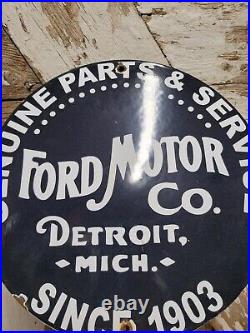 Vintage Ford Motor Co Porcelain Sign Detroit Car Gas Sales Service Auto Parts