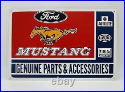 Vintage Ford Motors Sign Mustang Genuine Parts Metal Sign 18x12 Man Cave