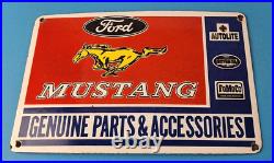 Vintage Ford Motors Sign Mustang Genuine Parts Porcelain Sign