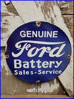 Vintage Ford Porcelain Sign Battery Car Gas Sales Service Auto Parts Garage Lube