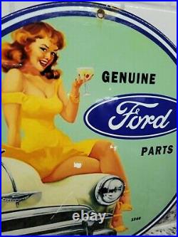 Vintage Ford Porcelain Sign Genuine Car Parts Dealer Gas Station Oil Service